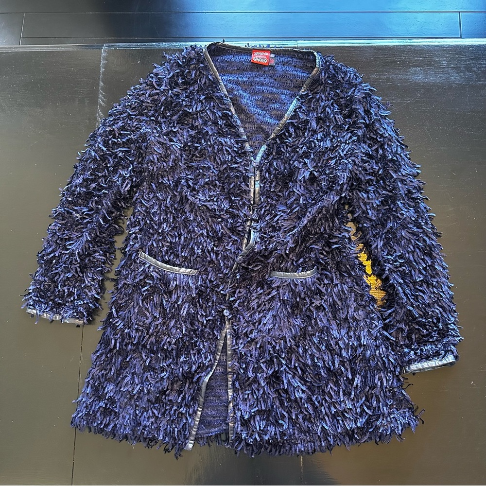 Halloween Simon Chang The Collection XL Cardigan Blue Costume Fringe Dark Blue